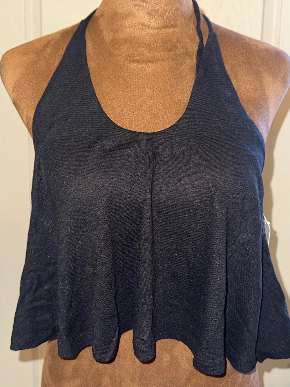 Free People Navy Halter Flowy Crop Top